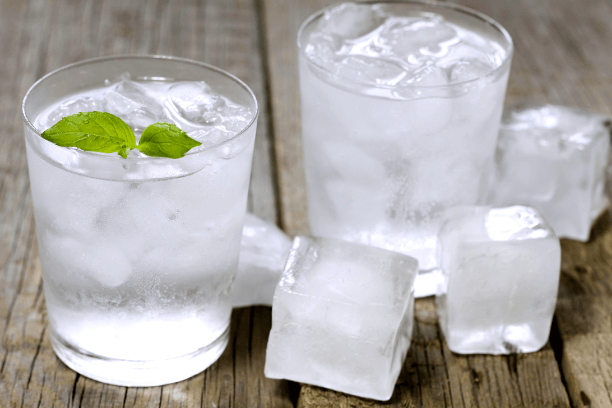 A glass of water with ice cubes