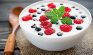 A bowl of yoghurt with berries A bowl of yoghurt with berries