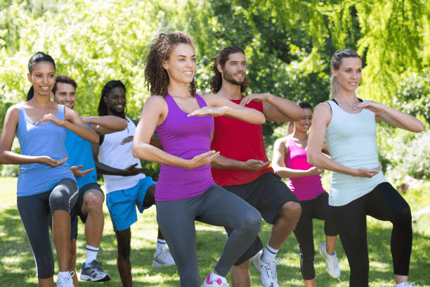Person group doing tai chi