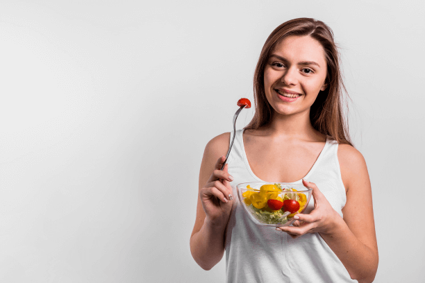 Eating Salad And Fruits Eating Salad And Fruits